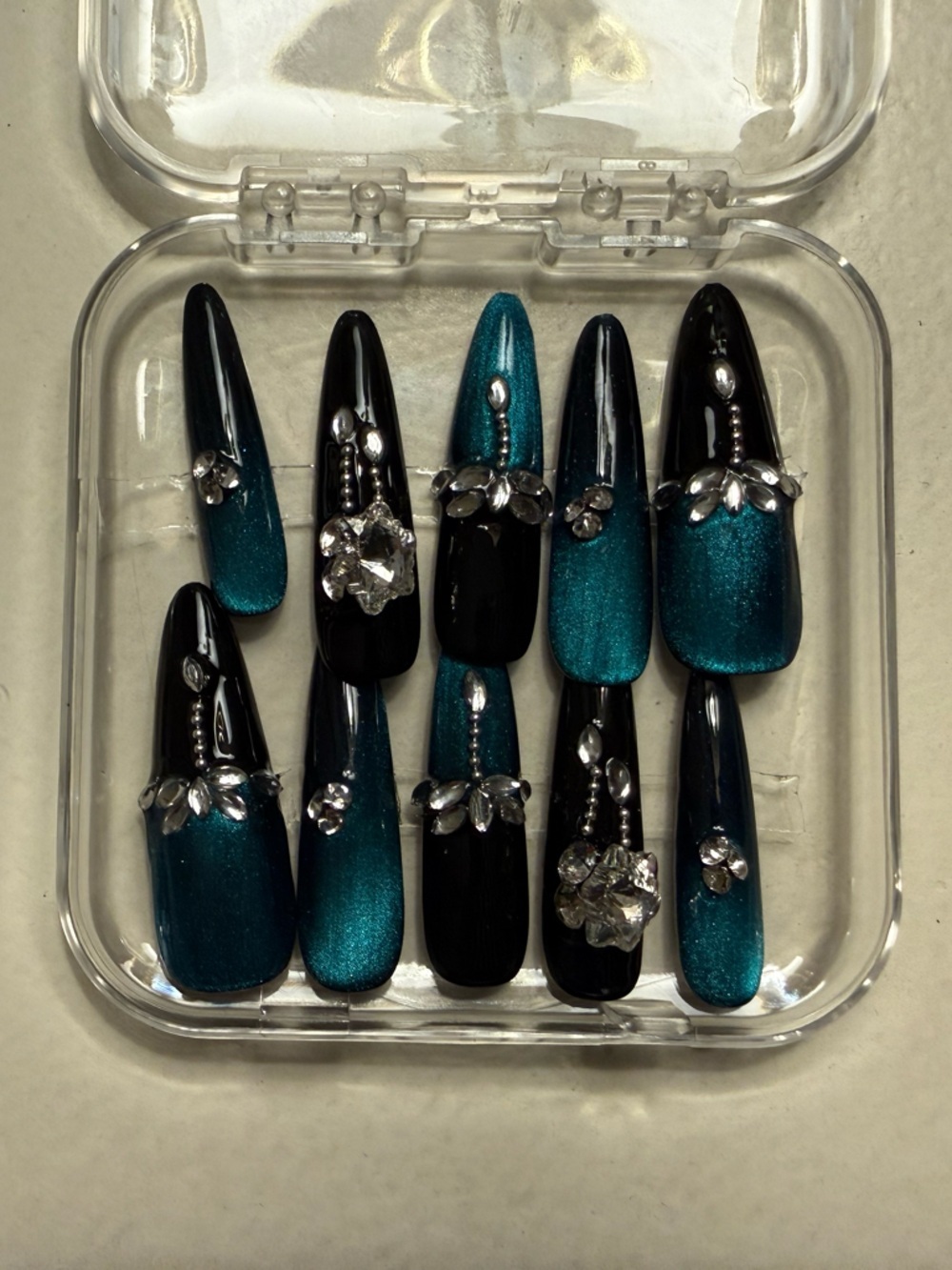 Teal and Black Decorative Nail Set